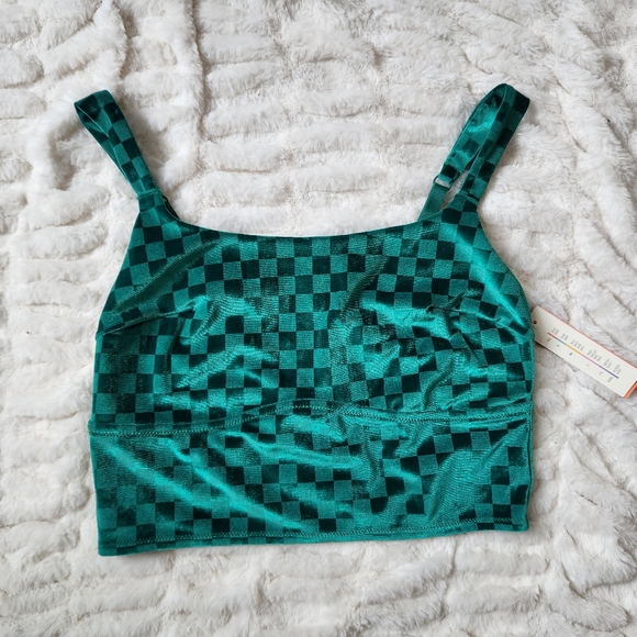 Colsie Other - New NWT Green Velvet Checkered Large Sports Bra Cami Top Women's
